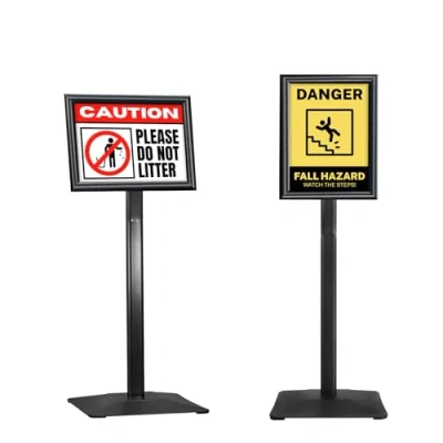 Image of STANDNEE A4 Display Stand Heavy duty Sign Holder Floor Sign, Poster Aluminum Standing Signs with PVC Sheet &amp; pedestal, Black