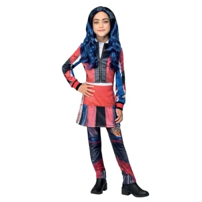 Image of Smiffys Disney Descendants Evie Costume for Kids, All in One Mock Jacket and Skirt, Red Blue, Officially Licensed with Printed Heart Details, Ideal Matching Accessories Fancy Dress