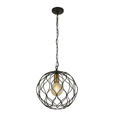 Image of Finesse 1 Light Round Cage Ceiling Pendant Black with Gold Lampholders