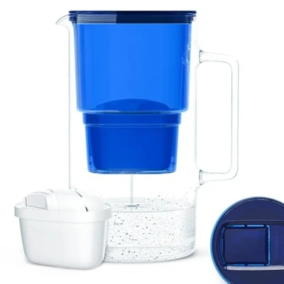 Image of Wessper Glass Water Filter Jug, incl. 1 Cartridge, 3 Litre, Dark blue