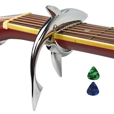 Image of Imelod Guitar Capo for Acoustic and Electric Shark Zinc Alloy 6 String with Good Hand Feeling, No Fret Buzz Durable(Silver)