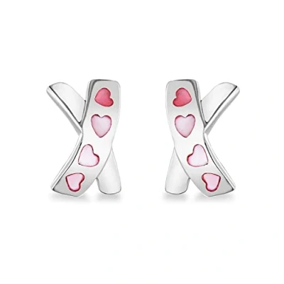 Image of Tuscany Silver Women&#039;s Sterling Pink Mother of Pearl Heart Kiss Earrings