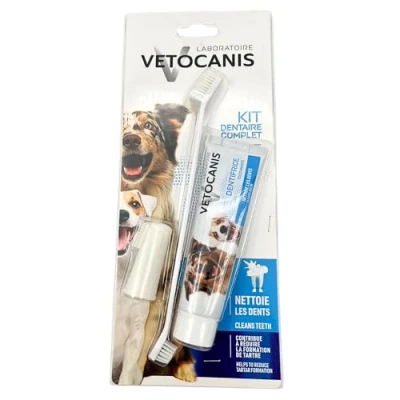 Image of Vetocanis Bio00068 Dental Care Kit for Dogs with Toothbrush, Toothpaste and Massage Brush, Flavor Biscuit