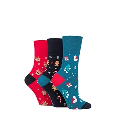 Image of Women&#039;s 3 Pair SOCKSHOP Gentle Grip Christmas Socks Festive Fun 4 8