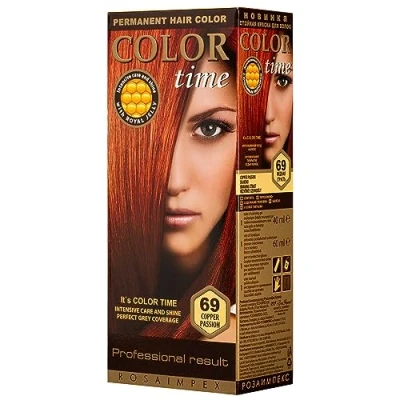 Image of Color TIME Permanent Gel Hair Dye Passionate Copper 69 Enriched with Royal Jelly and Vitamin C Covers Gray 100 ML