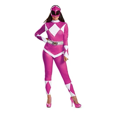 Image of Disguise 67333N Women&#039;s Pink Costume Power Ranger Cosplay Suit &amp; Mask for Adults Sized, S (4 6)