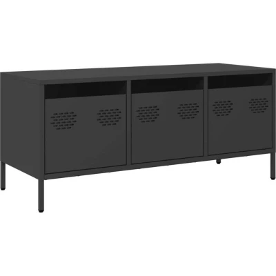 Image of vidaXL TV Cabinet/Media Console Black Cold Rolled Steel Modern Table Stand with Storage Drawers 101.5x39x43.5cm Living Room/Bedroom Sideboard Unit