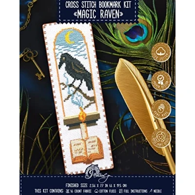 Image of Povitrulya Counted Cross Stitch Kit Magic Raven DIY Bookmark Set for Hand Embroidery