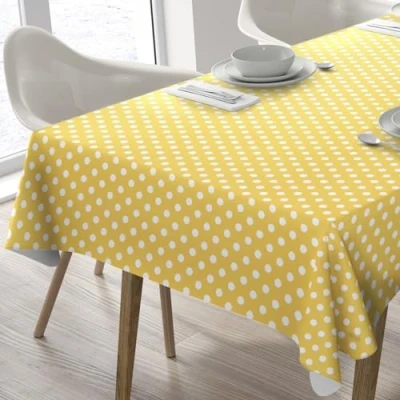 Image of Home Direct Rectangular Oilcloth PVC Wipe Clean Tablecloth Table Cover 140cm x 180cm 55x70 Polka Dot (Yellow)