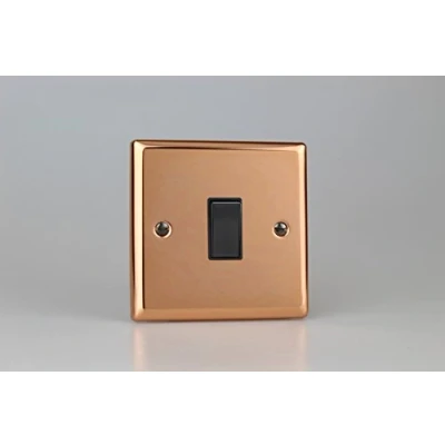 Image of Varilight XY1B.CU Light Switch 1 Gang 2 Way 10 Amp Polished Copper (Black Inserts)