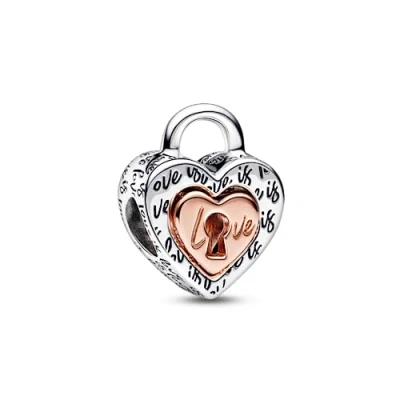 Image of Pandora Moments Heart padlock sterling silver and 14k rose gold plated splitable charm