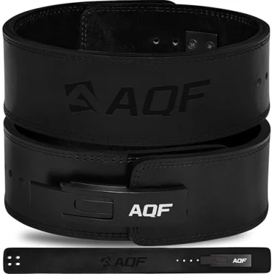 Image of AQF Leather Weight Lifting Belt IPL and USPA Approved Powerlifting Back Support 4 Wide x 10mm Thick Lever Buckle Cowhide Deadlifting Training Bodybuilding (Full Black, L)