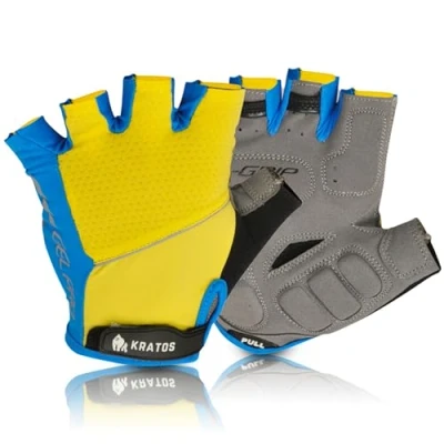 Image of Kratos Fingerless Cycling Gloves for Men and Women, Shock Absorbing Gel Padded Mountain Bike to Prevent Hand Numbness Anti Slip &amp; Breathable MTB with Adjustable Hook Loop (Small)