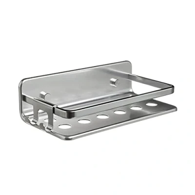 Image of Tatay Moon rectangular shower shelf, 100% stainless steel, aluminum, 20 x 10 5.5 cm, Glue and fixing kit sold separately