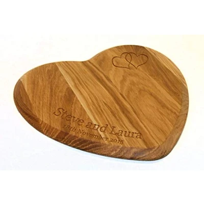 Image of Personalised Heart Shaped Oak Chopping Board Engraved Gift Enter Your Own Custom Text