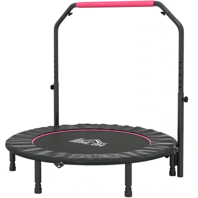 Image of HOMCOM 48&quot; Foldable Mini Trampoline Fitness Rebounder for Adults with Adjustable Foam Handle, Indoors, Outdoors, Cardio Training, Pink