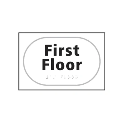 Image of First Floor Braille Sign, Self Adhesive Tactile, White (225mm x 150mm)