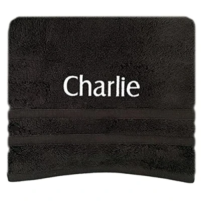 Image of Gaveno Personalised Bath Hand Towels Sizes Embroidered Name (Black, Towel)
