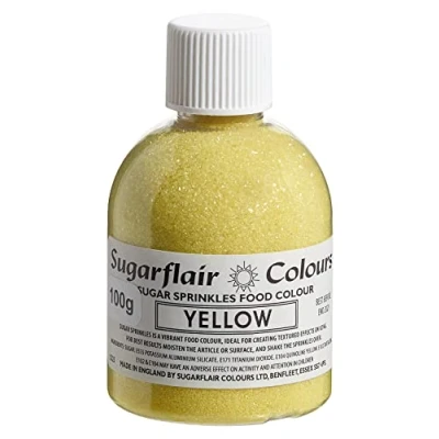 Image of Sugarflair Yellow Edible Glitter Sugar Sprinkles for Cake Decorating, Sprinkle on Cakes, Cupcakes Treats, Desserts Ice Cream and Deserts 100g