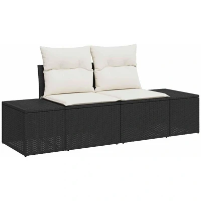 Image of vidaXL 2 Seater Garden Sofa with Cushions Black Poly Rattan