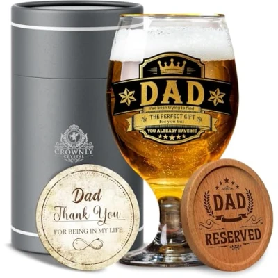 Image of CROWNLY CRYSTAL® Dad Birthday Gifts Pint Glasses Personalised for Men Daddy Beer from Daughter Son Happy