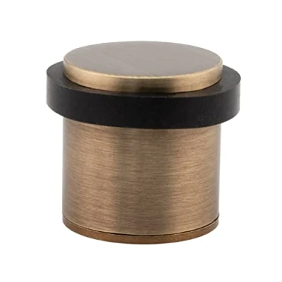 Image of Door Stopper 28 x 30 mm Threaded Base Brass Includes Screw + Clamping Dowel EVI Herrajes (Old Glaze Black Rubber)