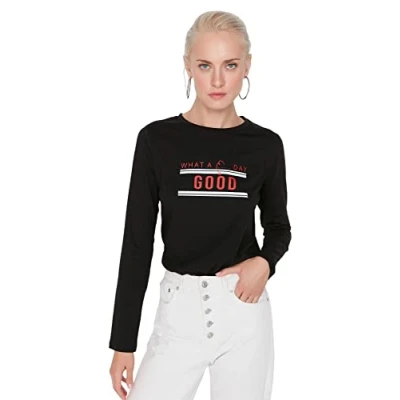 Image of Trendyol Women Fitted Basic Crew Neck Knit T Shirt Black