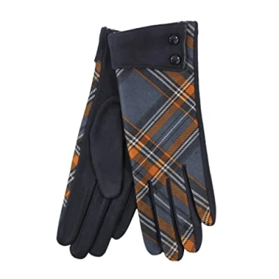 Image of Tartan Traditions Moleskin Button Cuff Gloves (Petrol Tartan)
