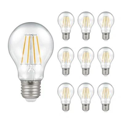 Image of Pack of 10 x Crompton LED Dimmable Filament GLS Light Bulb Clear 7.5W E27 ES 2700K Warm White 60W Incandescent Equivalent 806 Lumens Energy Saving Bulbs Edison Screw