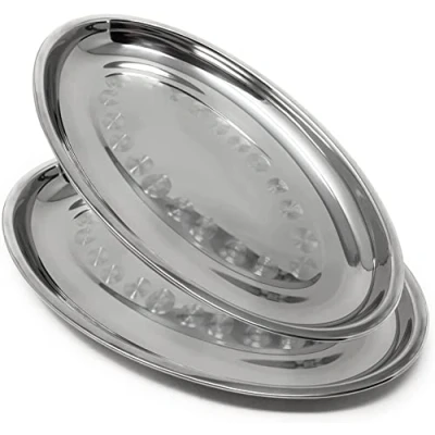 Image of Space Home Set of 2 Oval Serving Tray Snack Plate Dish Plateware Decorative Table Centerpiece Steel 40 cm