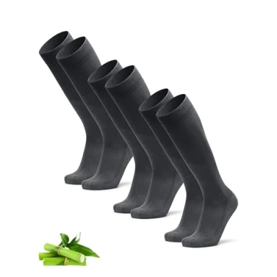 Image of DANISH ENDURANCE Knee High Bamboo Dress Socks, Over The Calf, Super Soft, Men &amp; Women, 3 Pack Grey 9 12