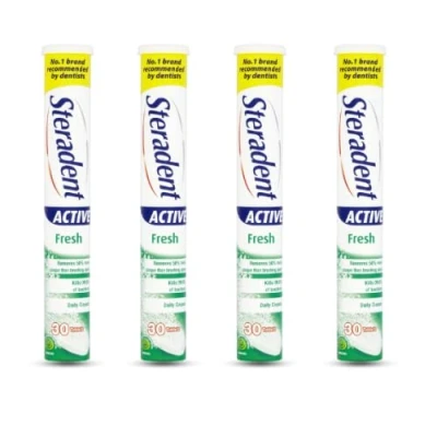 Image of Active Fresh Denture Cleaning Tablets Daily Home &amp; Hatch Bundle of Steradent Pack Four