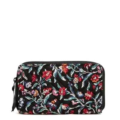Image of Vera Bradley Women&#039;s Cotton Deluxe Travel Wallet with RFID Protection Accessory, Perennials Noir, One Size