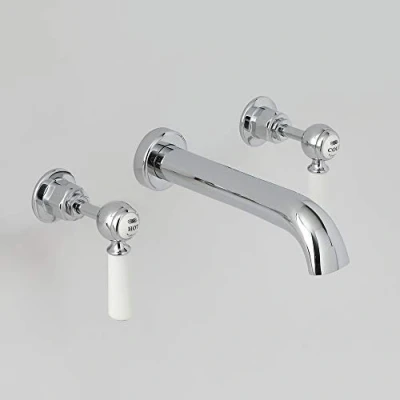 Image of Milano Elizabeth Traditional Wall Mounted 3 Tap Hole Basin Mixer Lever Handles Chrome White