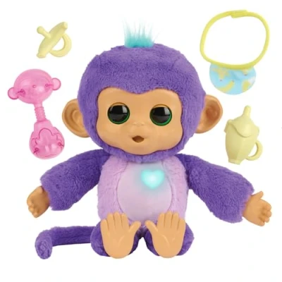Image of Fingerlings Care ‘n’ Cuddles Interactive Baby Monkey, Sunny (Purple), Toys for 3 Year Olds, 150+ Sounds and Reactions, Heart Lights Up