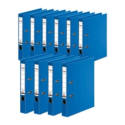 Image of Original Falken 10 pack Chromocolor premium folders. Made in Germany. plastic cover outside and inside 5 cm wide DIN A4 blue ring binder file folder letter office
