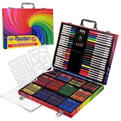 Image of KreativeKraft Art Set with 148 Pieces For Kids Wax Crayons, Colouring Pencils, Felt Tip Pens Supplies Travel Case Age 3+