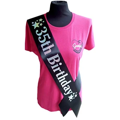 Image of Gemini Ribbons 35th Birthday Star Sash 35 Mens Womens Unisex Party Gift Decorations Black Silver Holographic