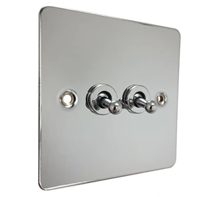 Image of Schneider Electric Ultimate Flat Plate Double Toggle 2 Way Light Switch, 16AX, GU1222TPC, Polished Chrome