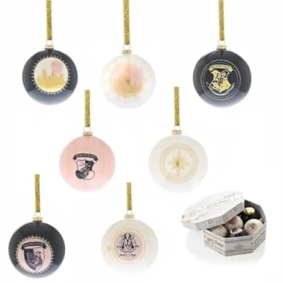 Image of Harry Potter Hogwarts Triwizard Baubles Set of 7 Hanging Ornaments in Gift Box