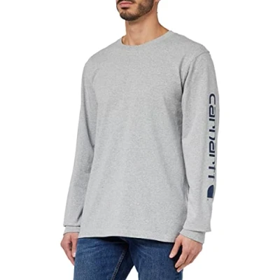 Image of Carhartt Men&#039;s Relaxed Fit Heavyweight Long Sleeve Logo Graphic T Shirt, Heather Grey, XXL