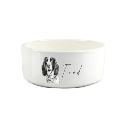 Image of Springer Spaniel Pet Bowl Black &amp; White Portrait Large Ceramic Food Dish For Dogs