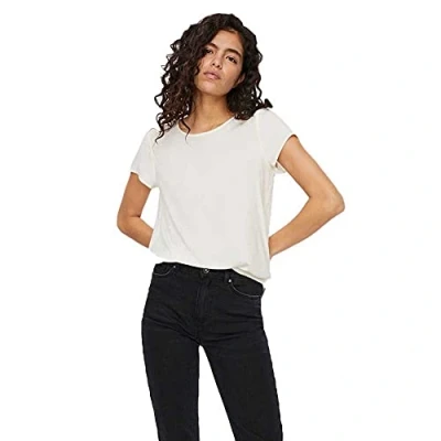 Image of Vero Moda Women&#039;s Vmbecca Plain Ss Top Ga Noos T Shirt, Snow White, S