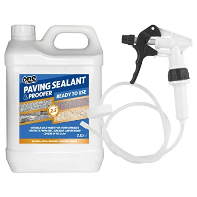 Image of One Chem Paving Sealant and Proofer 2.5 Litre Water Seal with Long Hose Trigger Breathable, Colourless Waterseal for Brick, Wood Stone