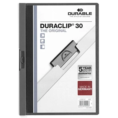 Image of Durable DURACLIP 30 A4 Clip Folder Holds up to Sheets of Paper Robust Metal Sprung Pack 25 Anthracite Grey Coloured Files