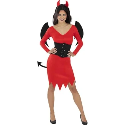Image of Funidelia She Devil Costume for woman Demons, Devils, Halloween, Horror adults accessory fancy dress &amp; props carnival parties Size L Red