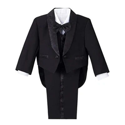 Image of Lito Angels Little Boys Black Tuxedo Suits &amp; Blazers Formal Dress Wear Wedding Outfit 5 Piece Set Age 2 3 Years