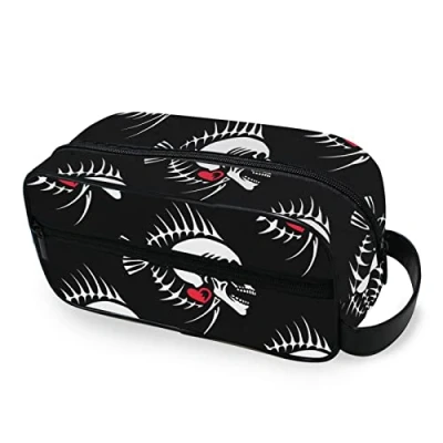 Image of Moyyo Fish Skeleton Toiletry Bag Portable Wash Travel Hanging Cosmetic Gym Camping for Women Mens Girls Kids