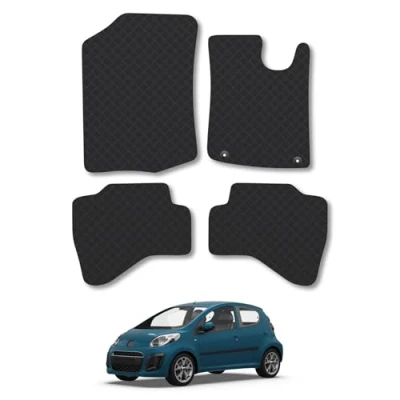 Image of Rubber Car Mats Compatible with Citroen C1 (2005 2012) Tailored Fit Floor Set Accessory Black Custom 4 Pieces Clips Anti Slip Backing, Heavy Duty &amp; Waterproof