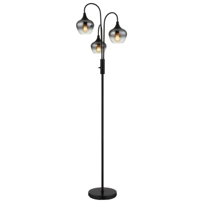 Image of Maxy Multi Arm Floor Lamp Matt Black Smoke Glass Shade 3x E27